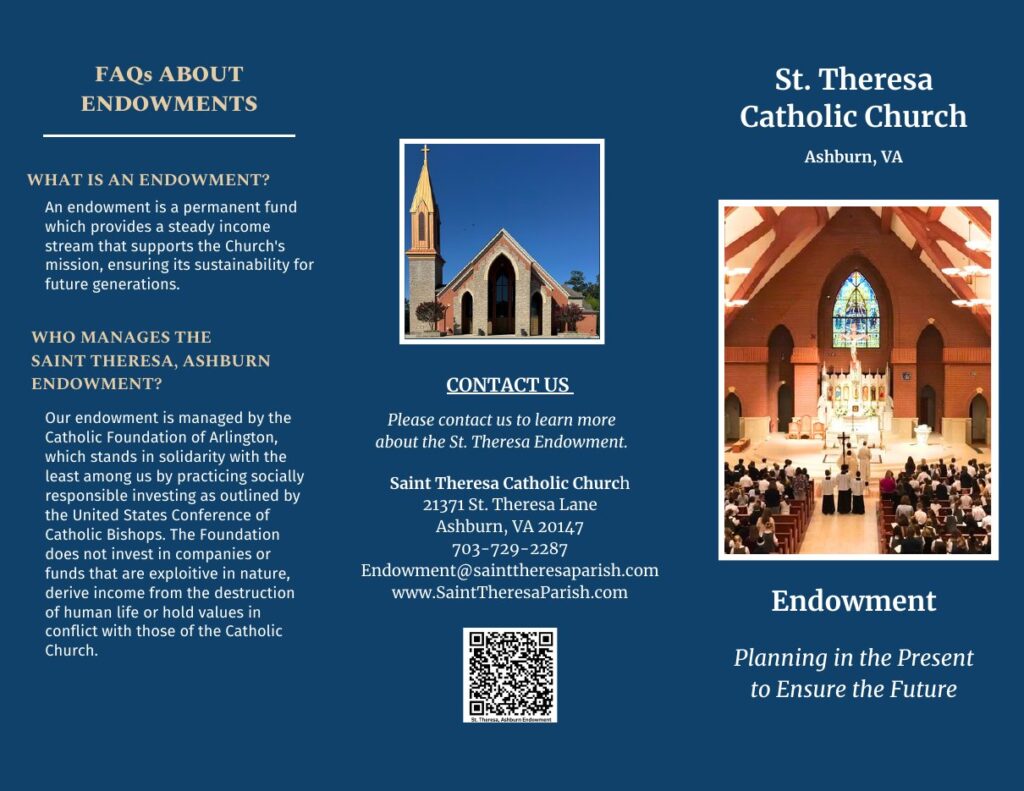 St. Theresa Catholic Church Endowment brochure, page 1: Planning in the Present to Ensure the Future
